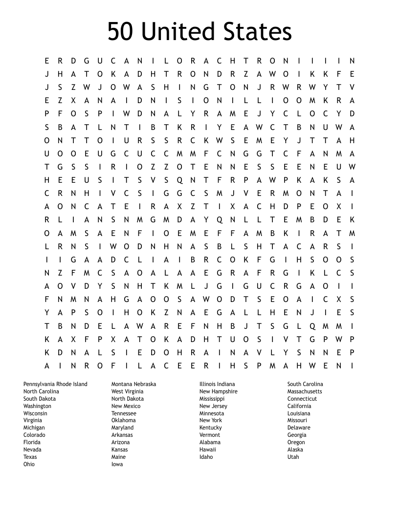50 United States Word Search