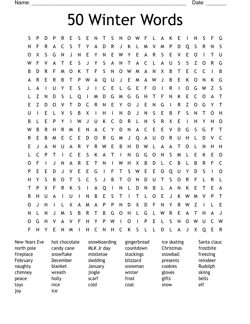 50 Winter Words Word Search