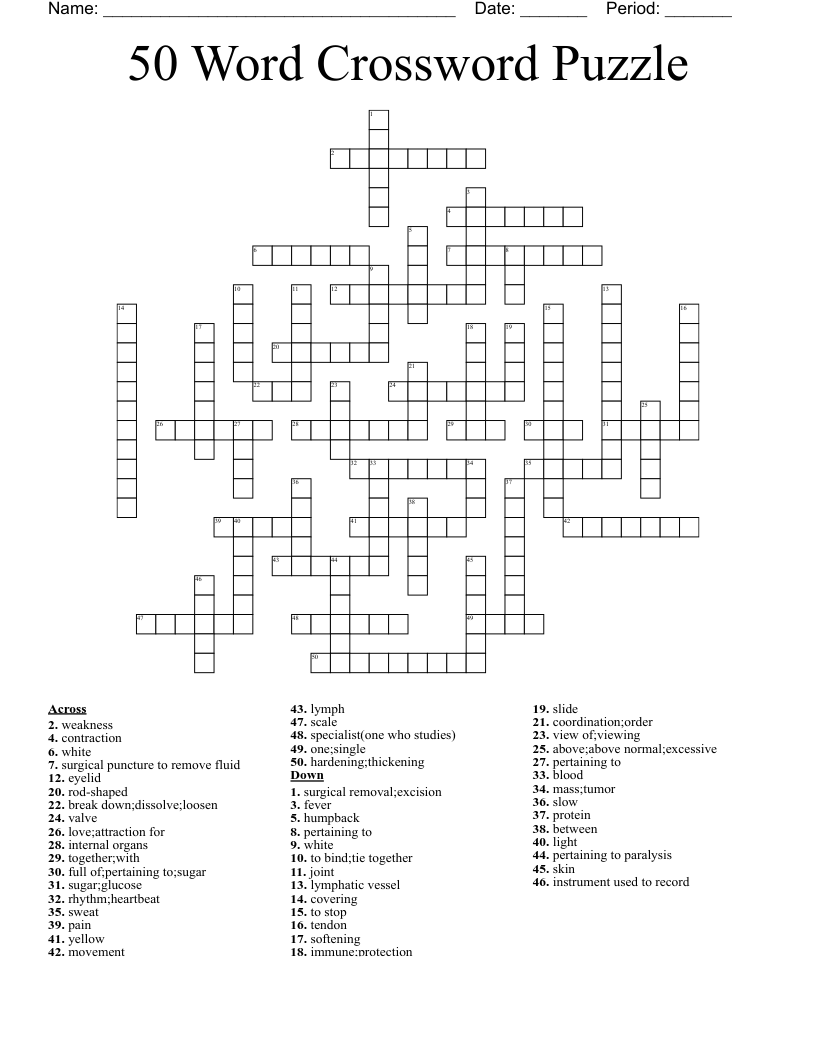 50 Word Crossword Puzzle