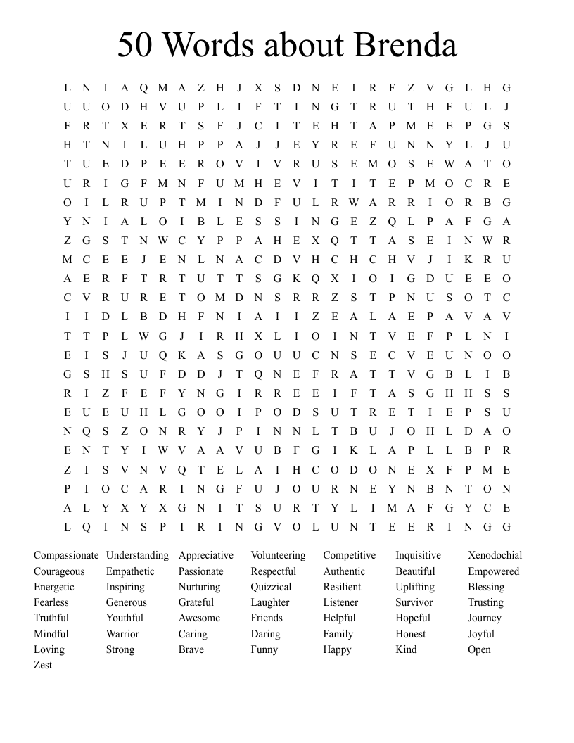50 Words about Brenda  Word Search