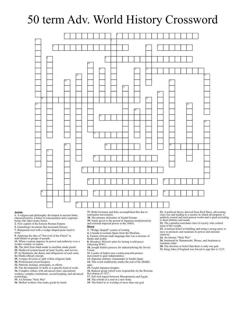 50  term Adv. World History Crossword