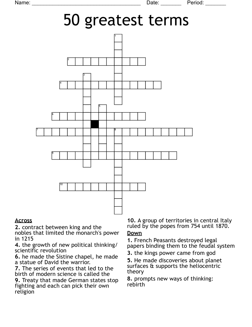 50 greatest terms Crossword