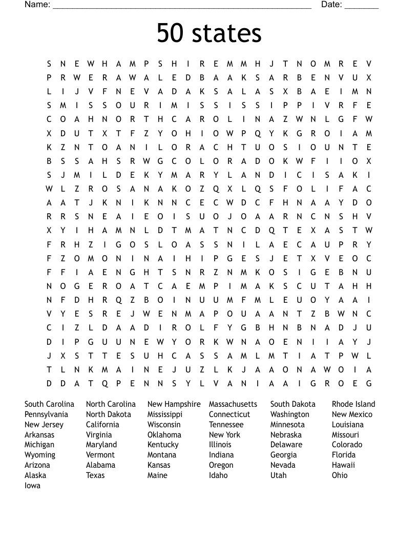 50 states Word Search