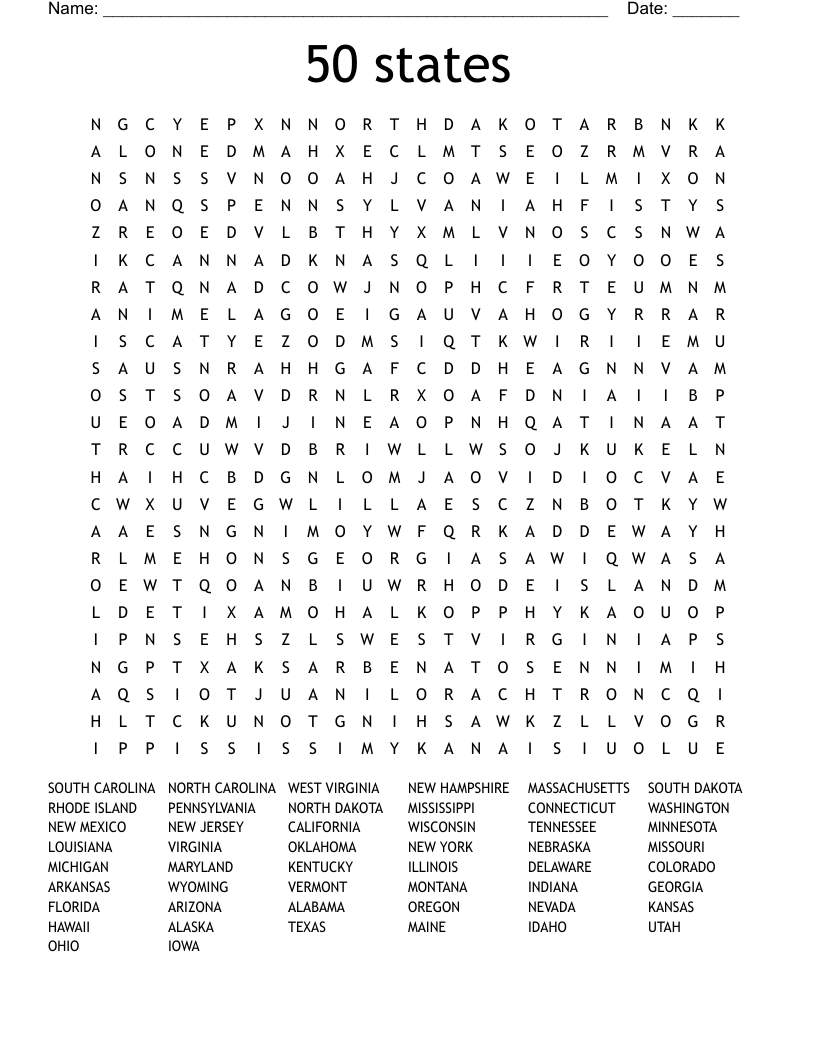 50 states Word Search