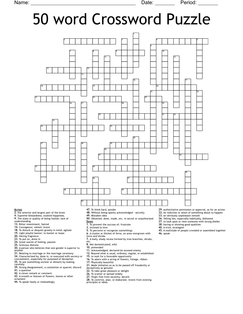 50 word Crossword Puzzle