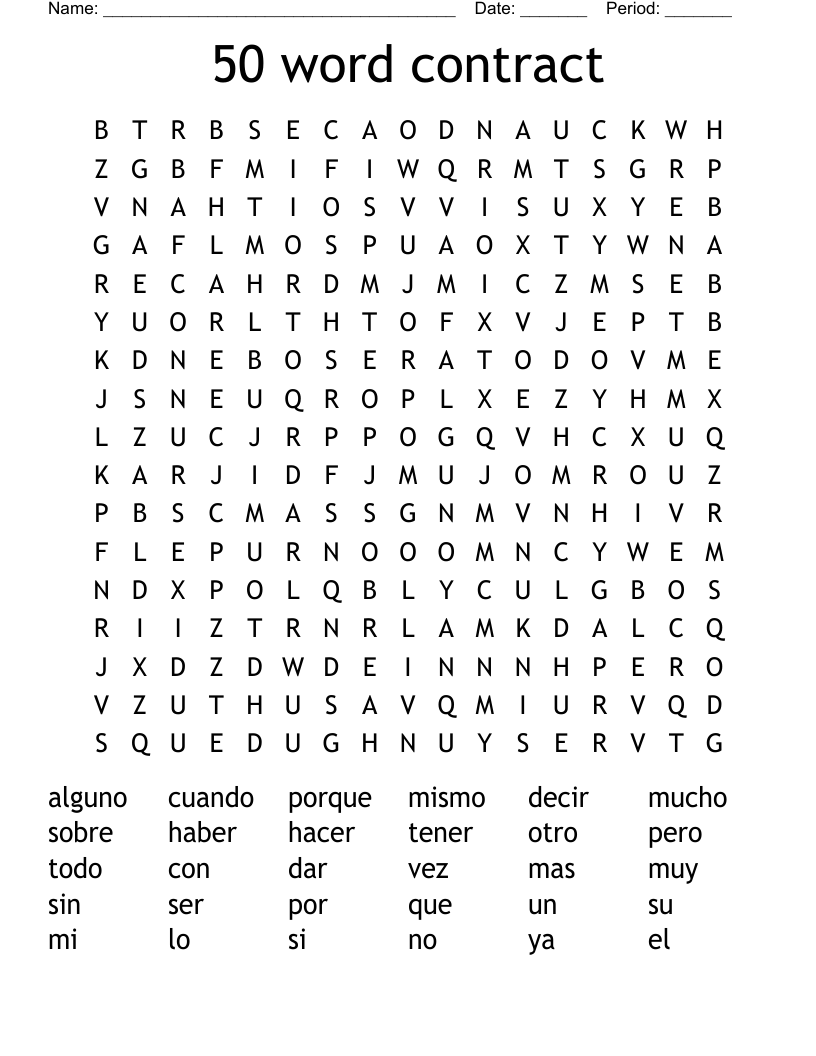 50 word contract Word Search