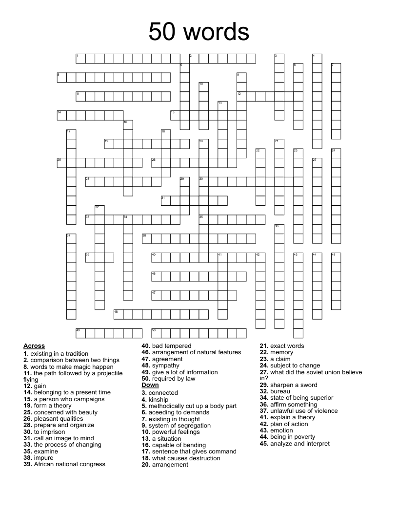 50 words Crossword