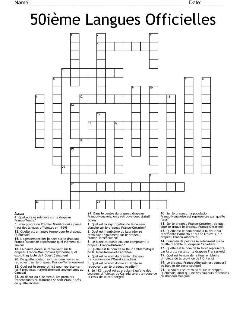 50ième Langues Officielles  Crossword