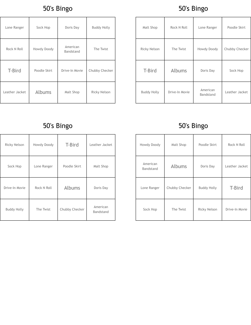 50's Bingo