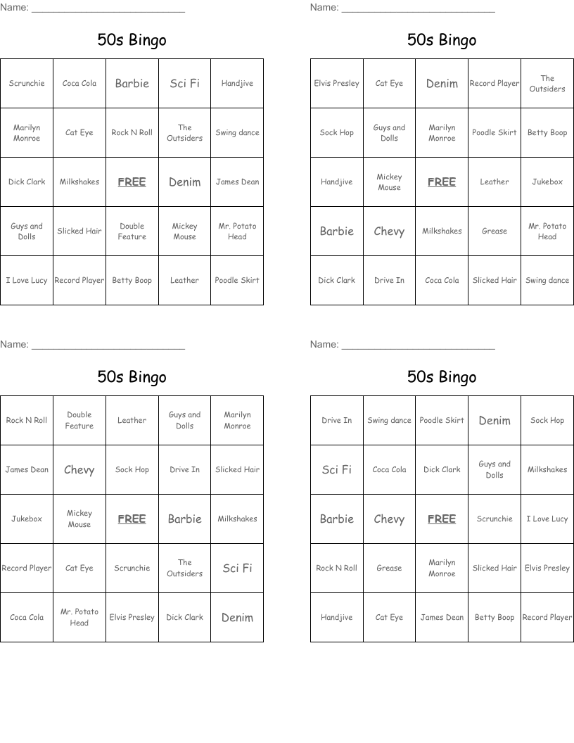 50s Bingo