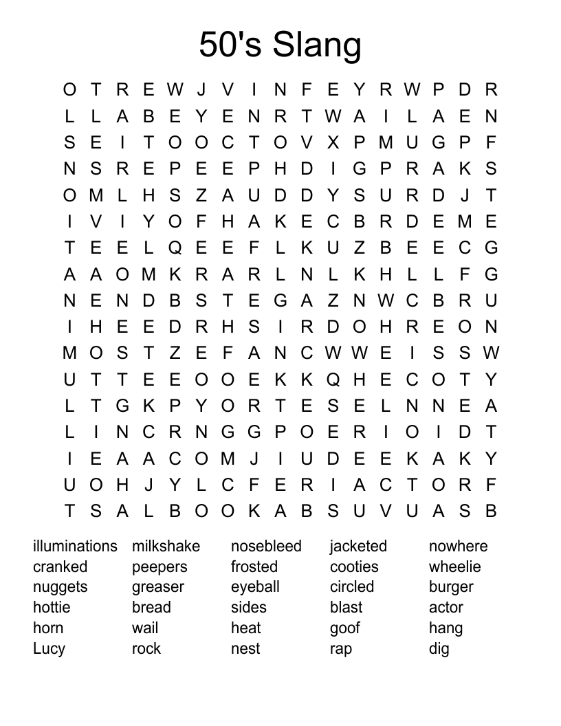 50's Slang Word Search