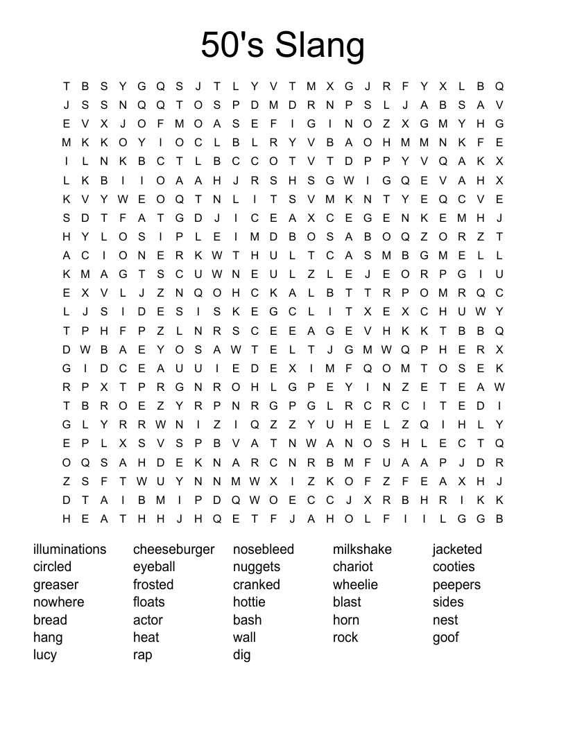 50's Slang Word Search