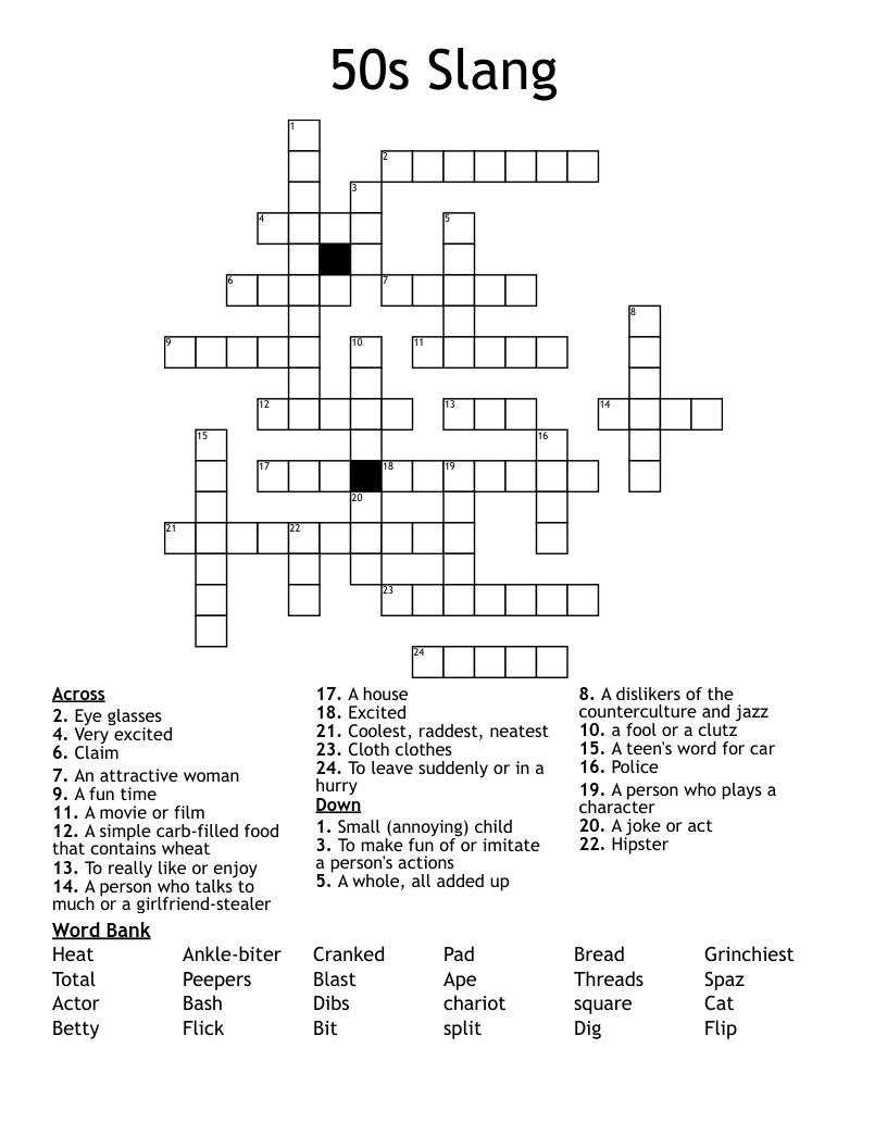 50s Slang Crossword
