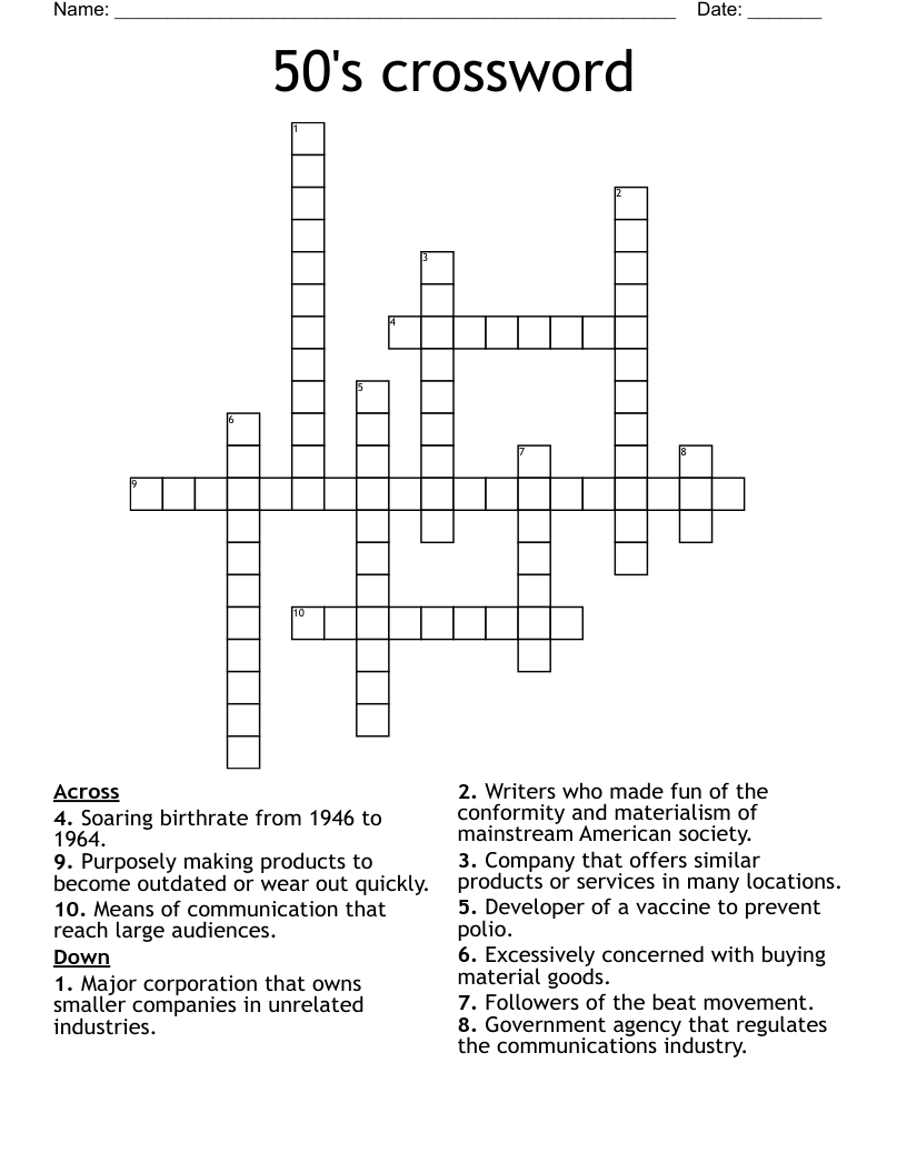 50's crossword