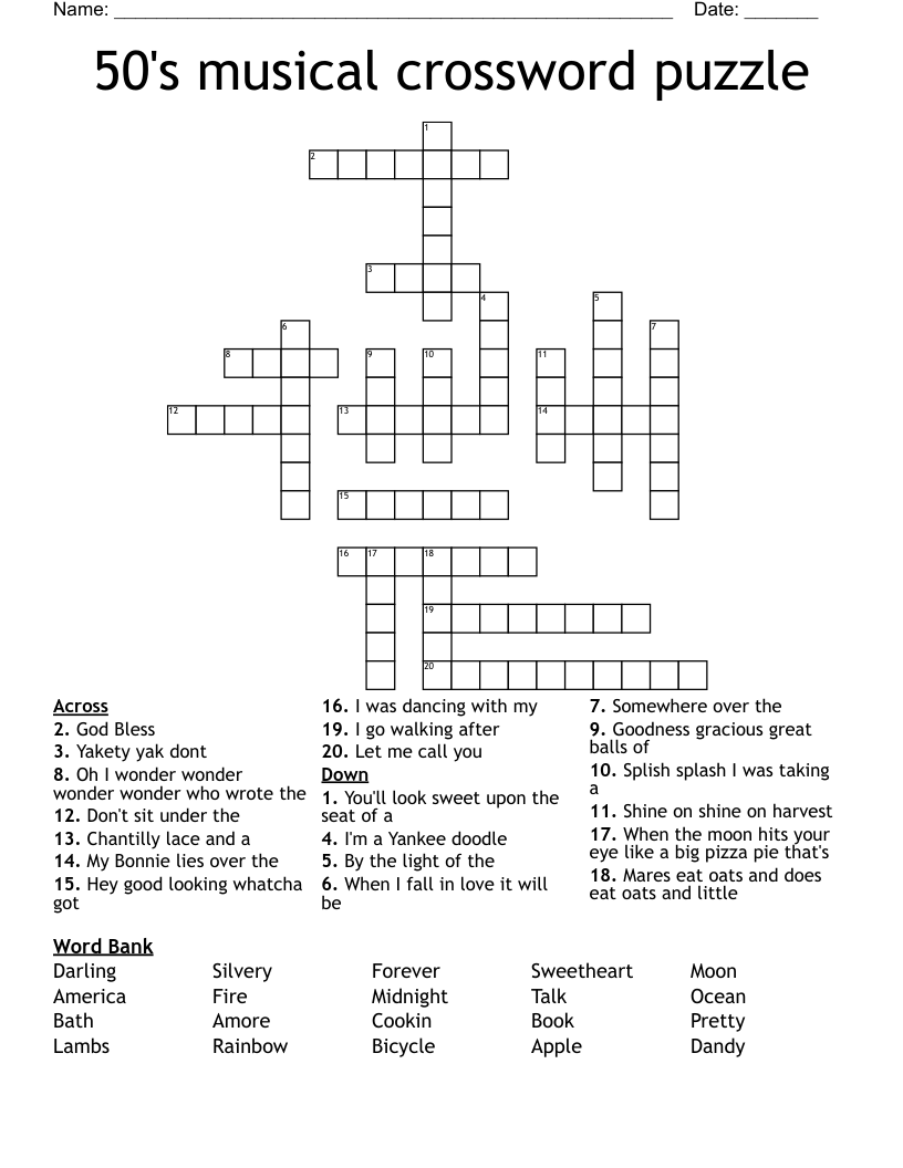 50's musical crossword puzzle