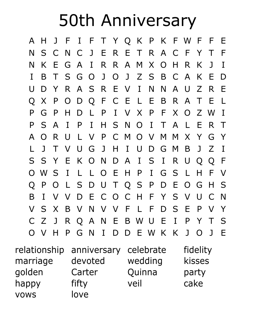 50th Anniversary Word Search