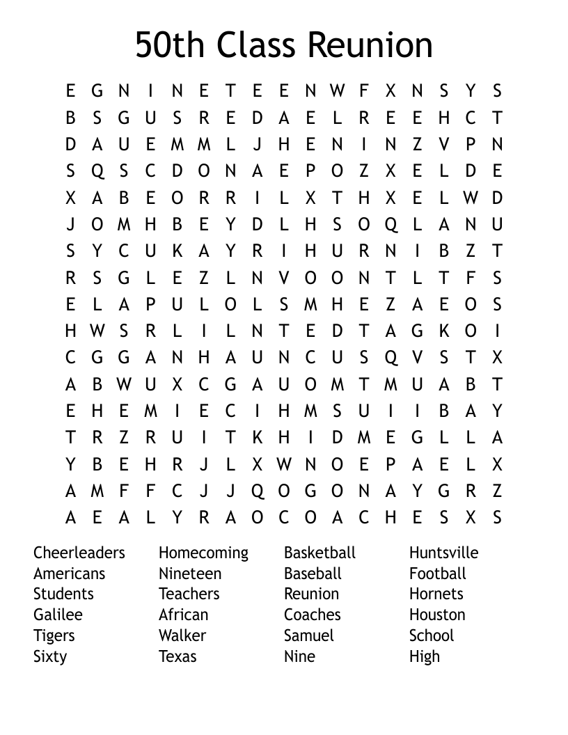 50th Class Reunion Word Search