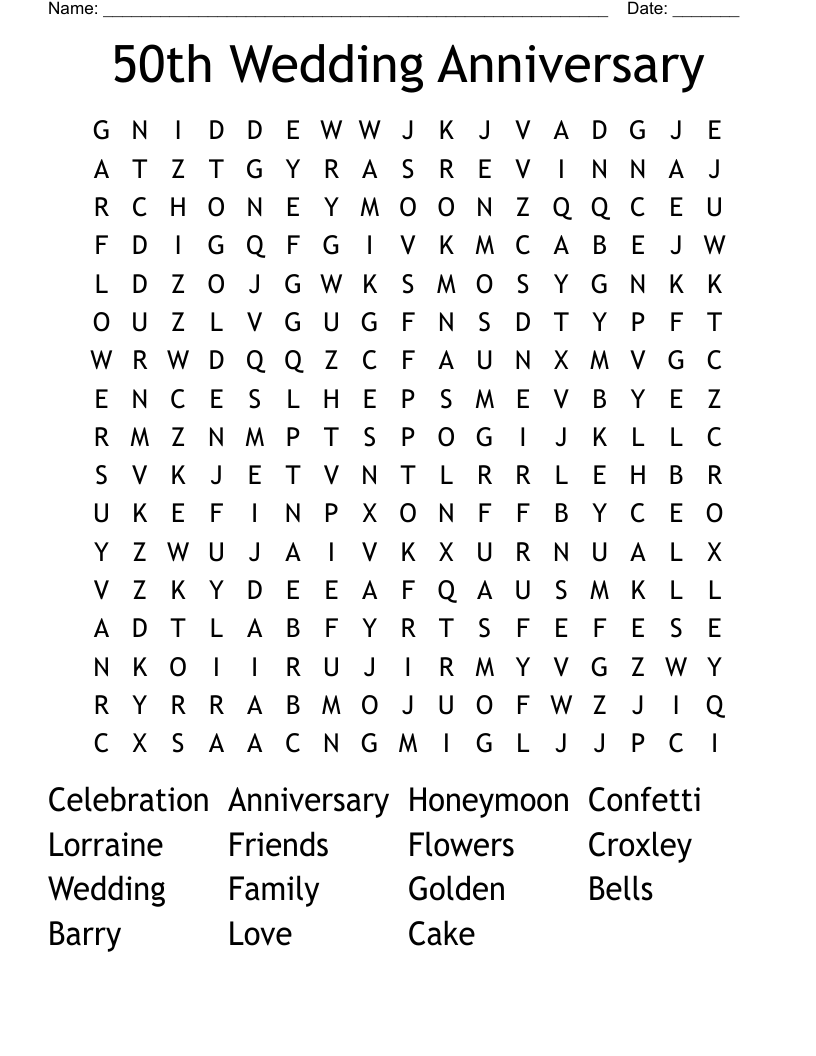 50th Wedding Anniversary Word Search