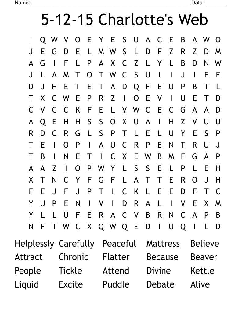 5-12-15 Charlotte's Web Word Search