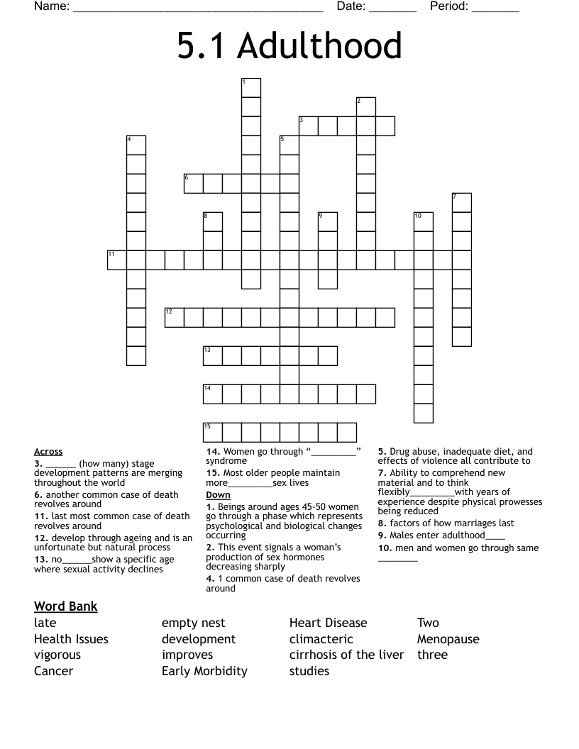 5.1 Adulthood Crossword
