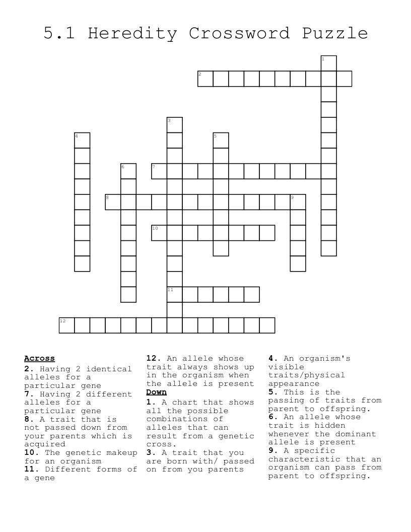 5.1 Heredity Crossword Puzzle