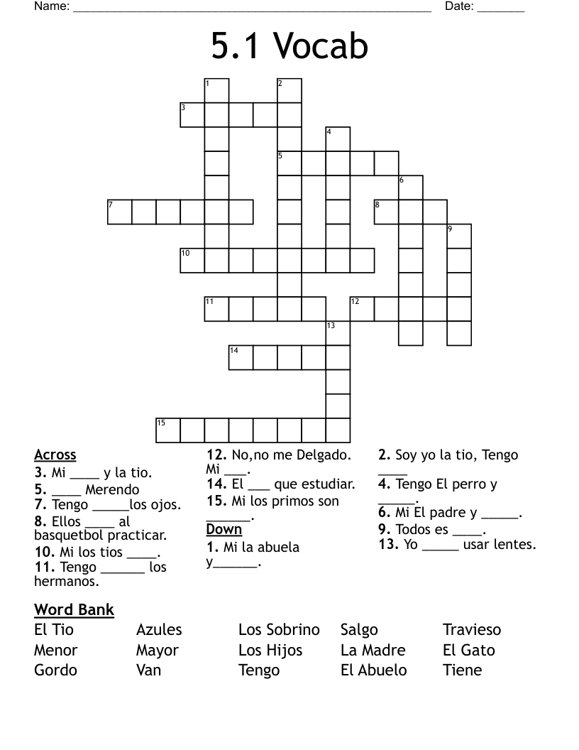 5.1 Vocab Crossword