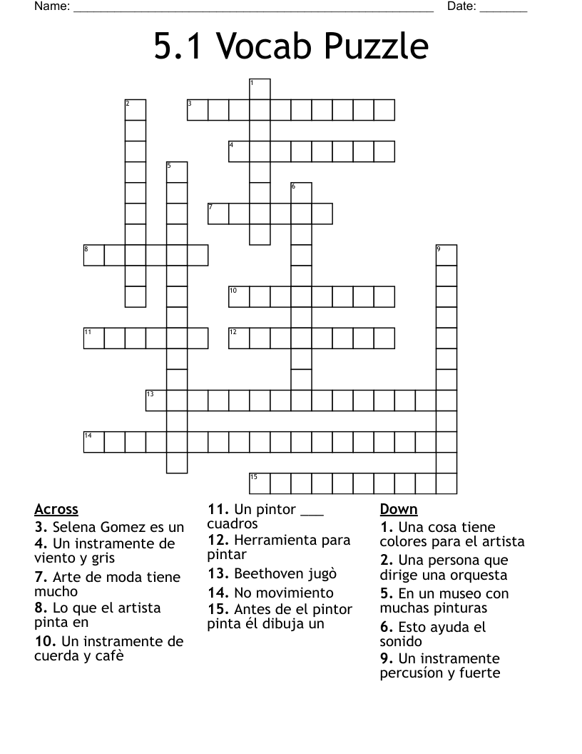 5.1 Vocab Puzzle Crossword