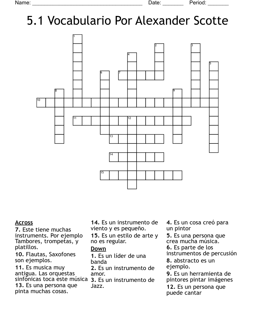 5.1 Vocabulario Por Alexander Scotte Crossword