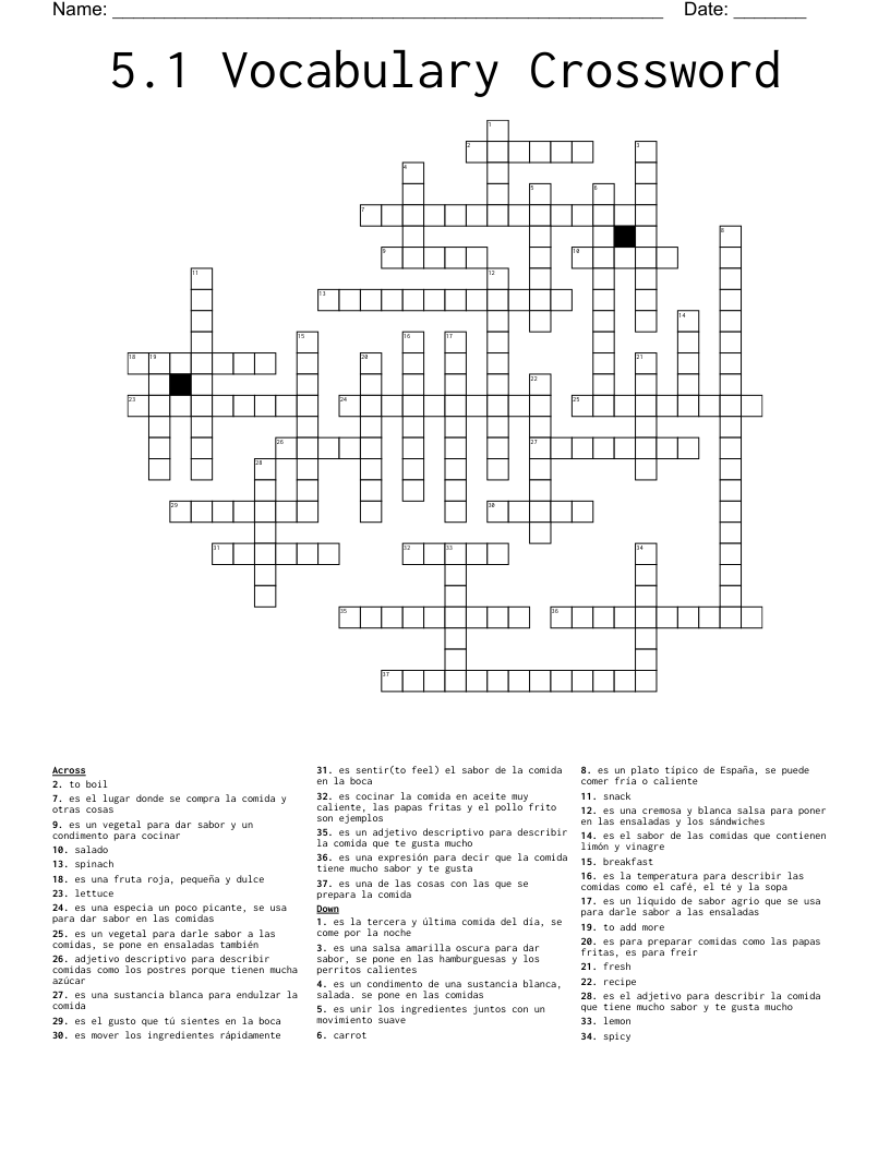 5.1 Vocabulary Crossword