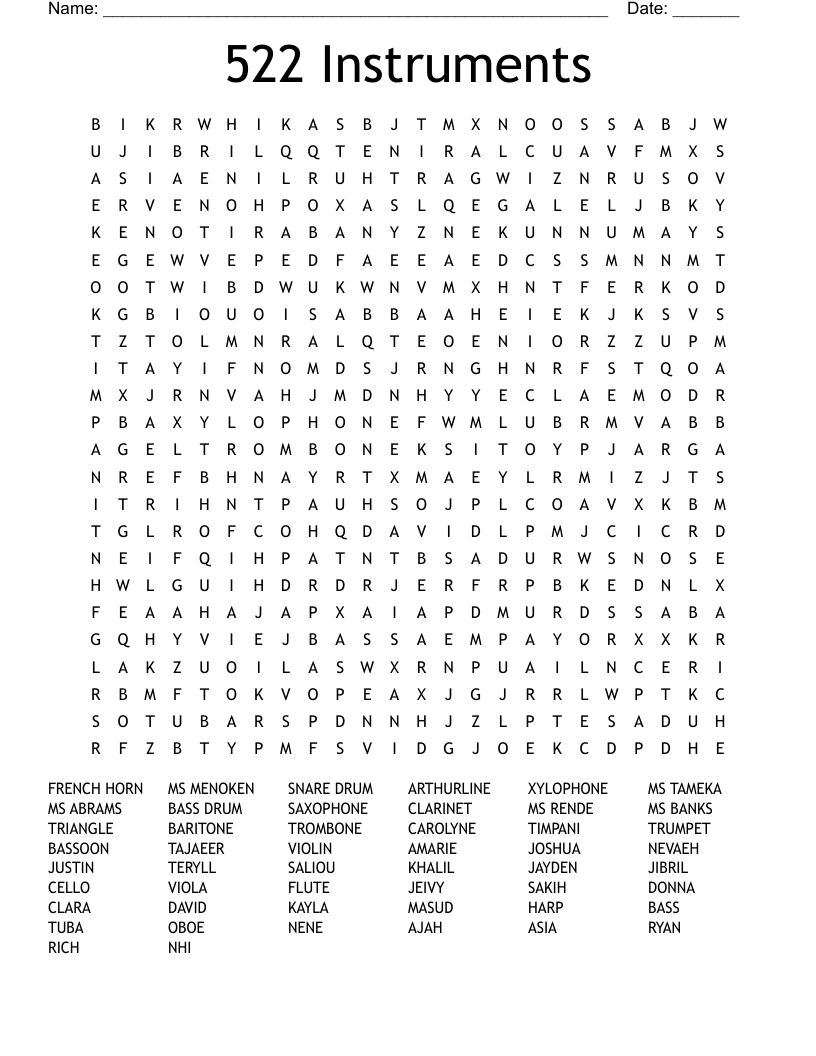 522 Instruments Word Search