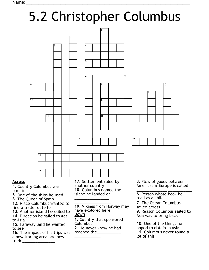 5.2 Christopher Columbus Crossword