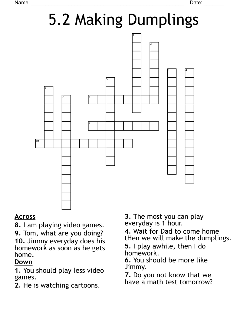 5.2 Making Dumplings  Crossword