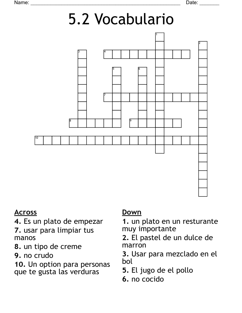 5.2 Vocabulario Crossword
