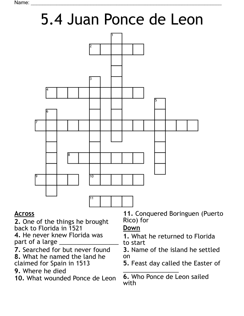 5.4 Juan Ponce de Leon Crossword