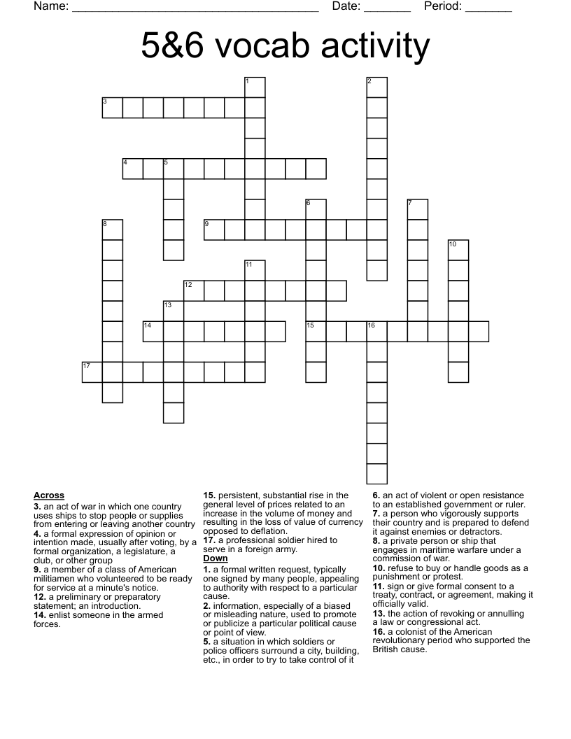 5&6 vocab activity  Crossword