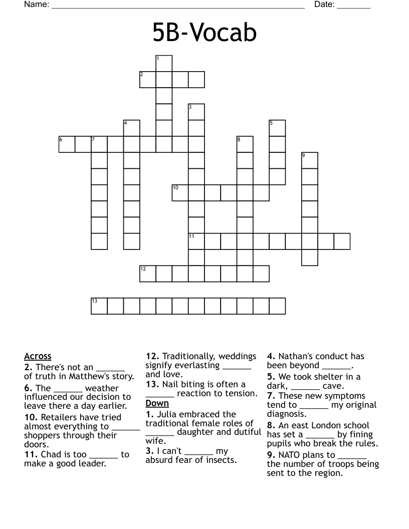 5B-Vocab Crossword