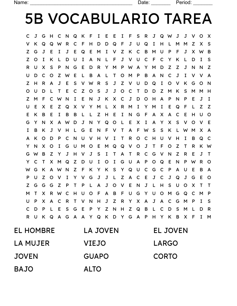 5B VOCABULARIO TAREA Word Search