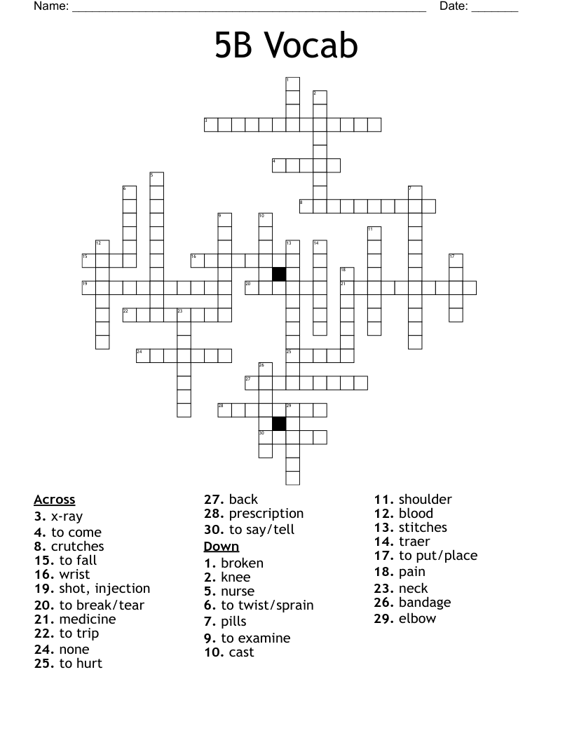 5B Vocab  Crossword