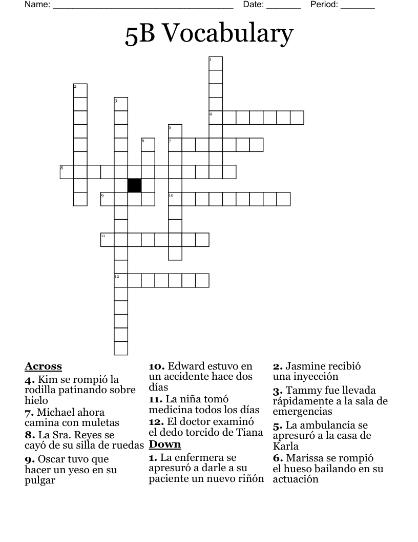 5B Vocabulary Crossword