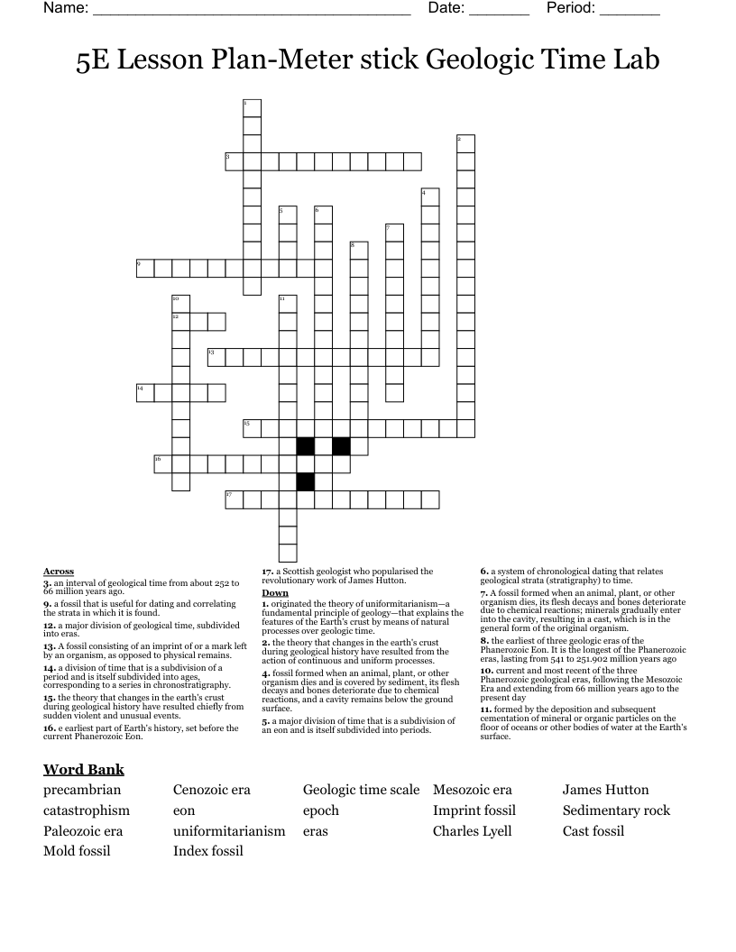 5E Lesson Plan-Meter stick Geologic Time Lab Crossword