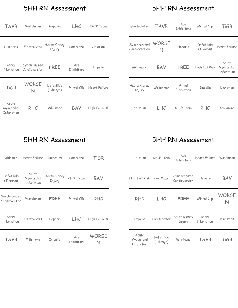 5HH RN Assessment  Bingo Cards