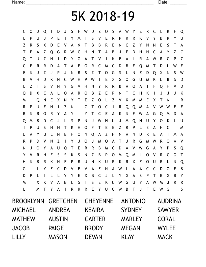 5K 2018-19 Word Search