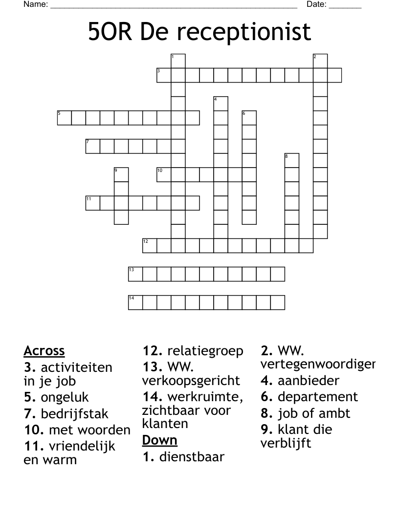 5OR De receptionist Crossword