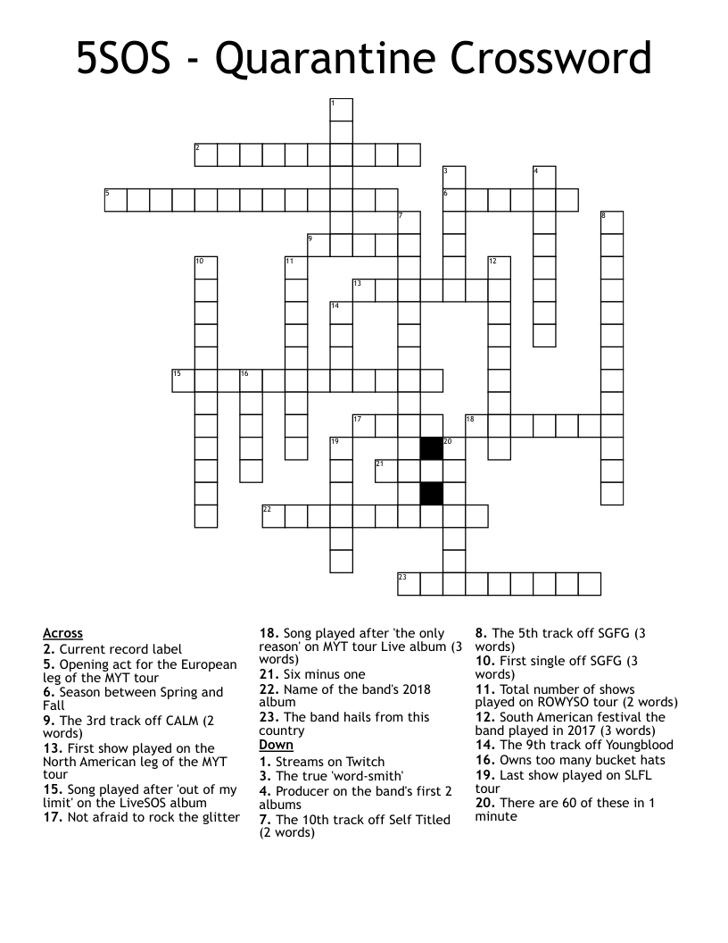 5SOS - Quarantine Crossword
