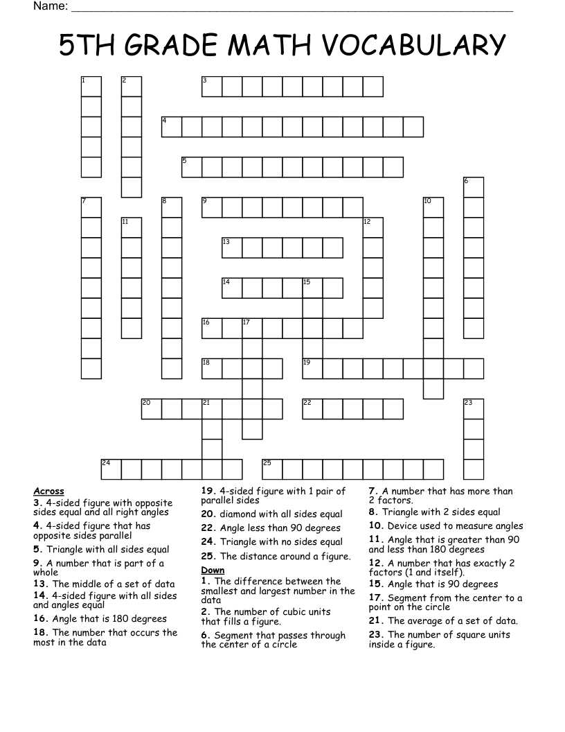 5TH GRADE MATH VOCABULARY Crossword
