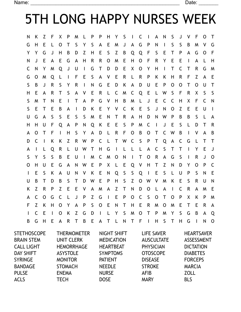 5TH LONG HAPPY NURSES WEEK Word Search