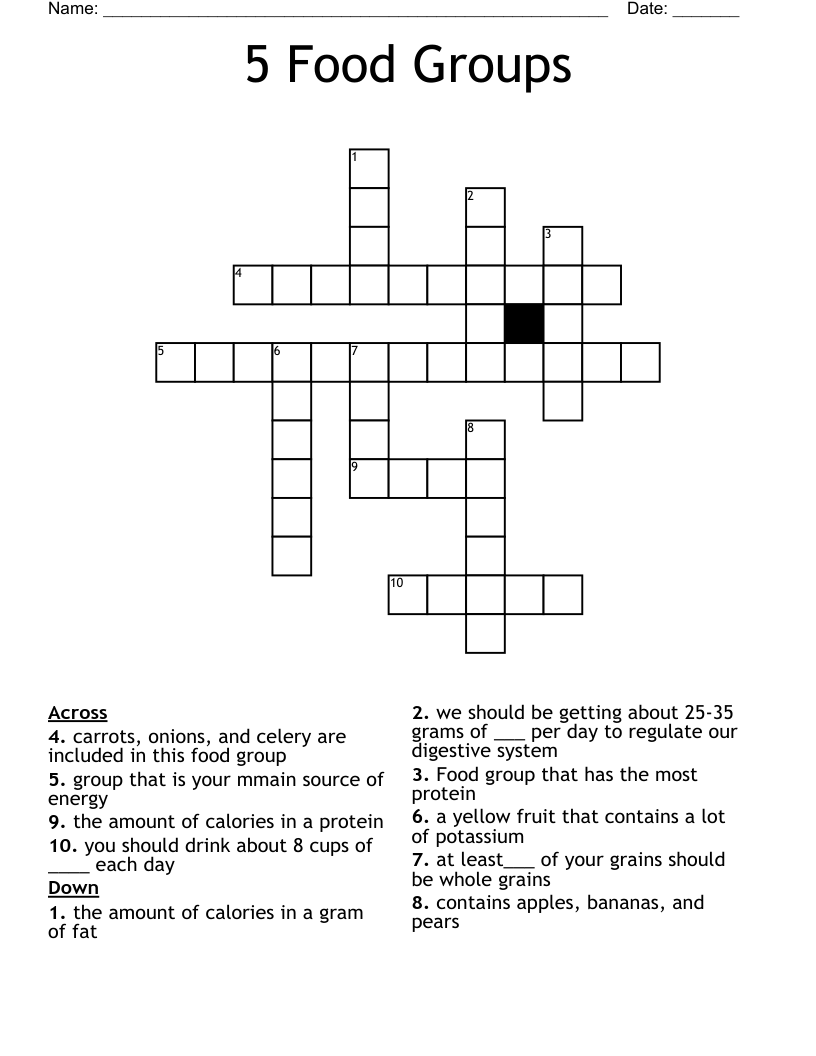 5 Food Groups Crossword