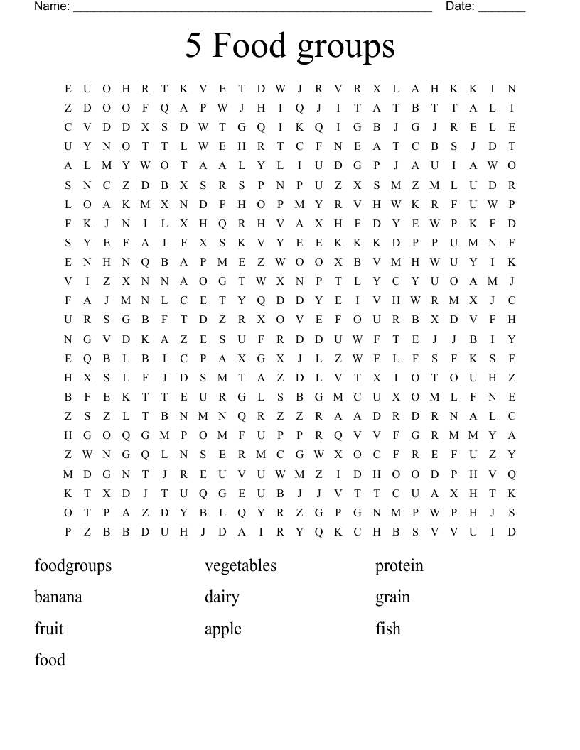 5 Food groups  Word Search