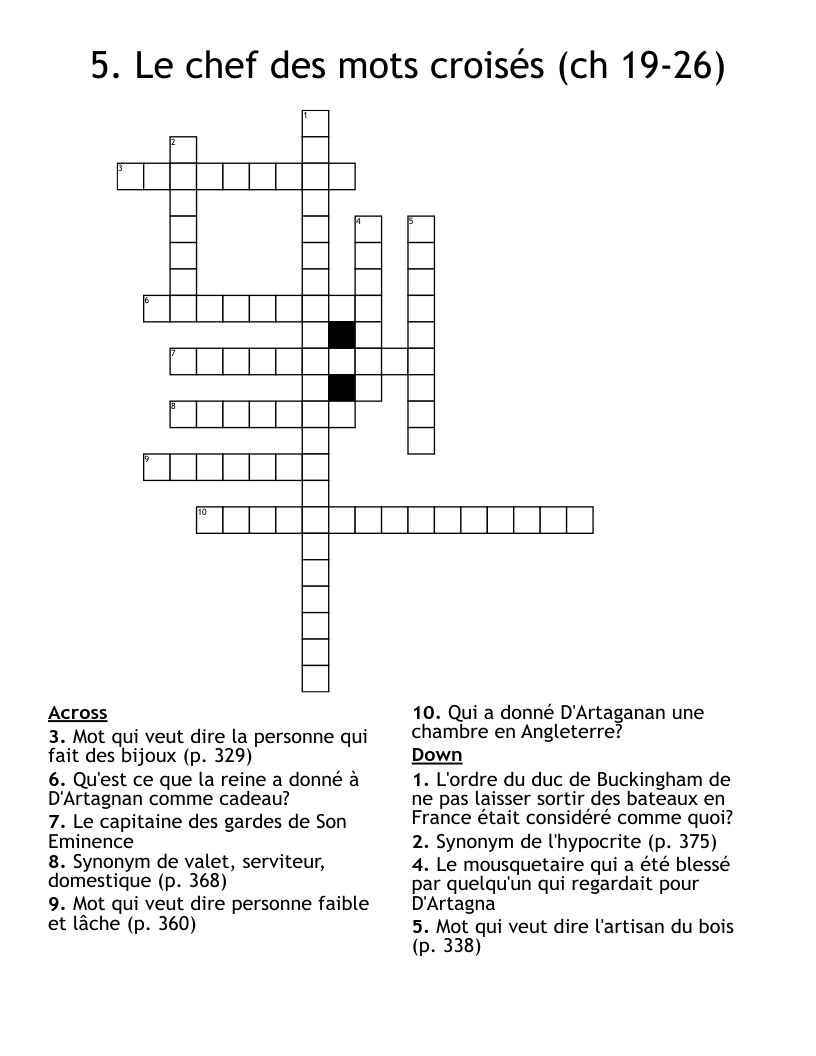 5. Le chef des mots croisés (ch 19-26)  Crossword