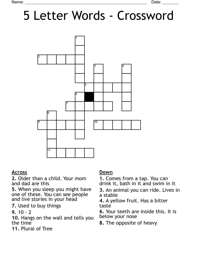 5 Letter Words -  Crossword